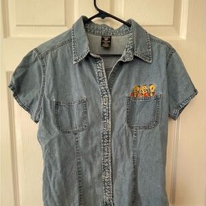 Warner Bros. Blue Denim Blouse with Cartoon Characters